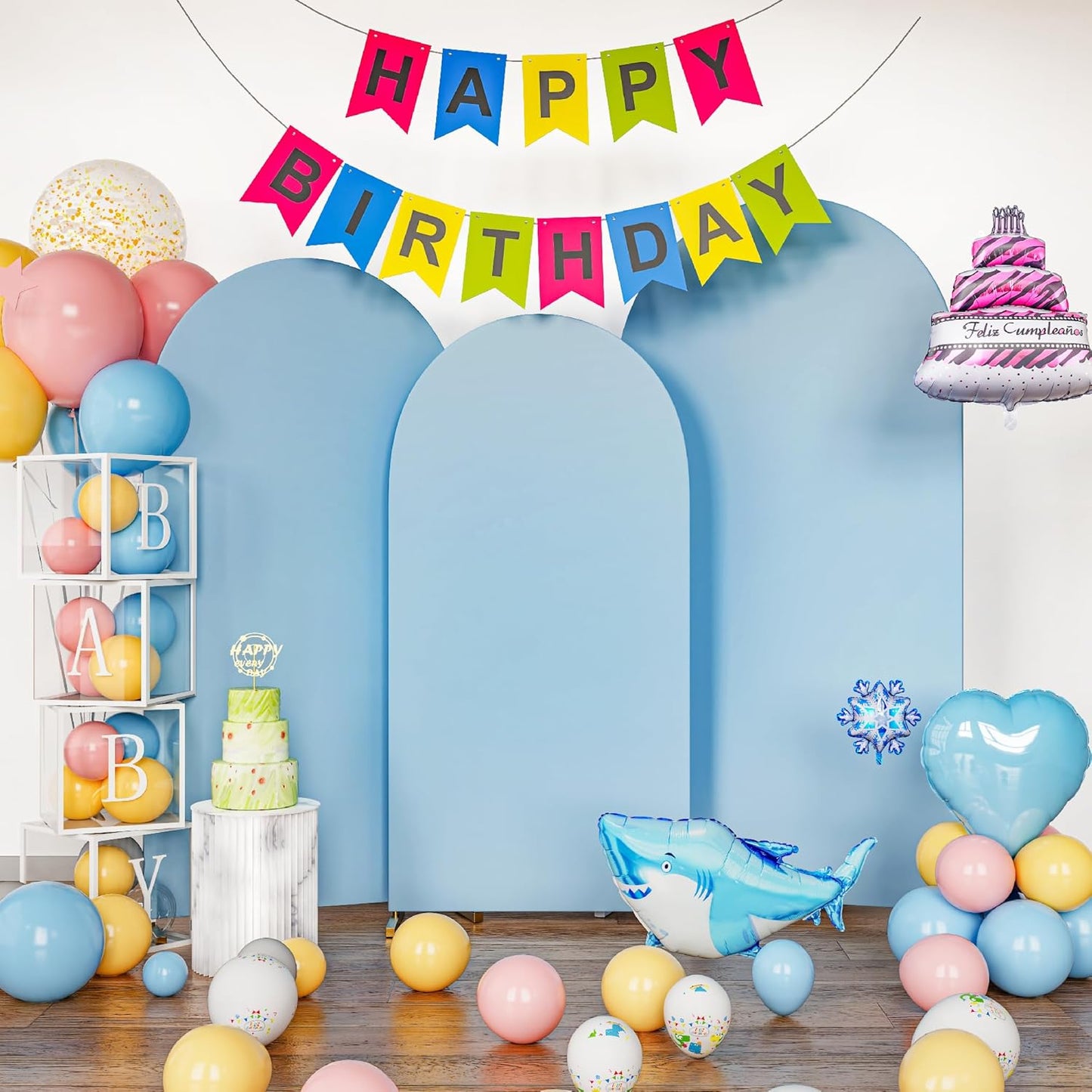 Spandex Anti Wrinkle Arch Backdrop Cover - High Elastic Fitted Arch Stand Cover Set of 3, Dusty Blue Round Top Chiara Backdrop for Wedding Birthday Party Garden Decor 6Ft, 6.6Ft, 7.2Ft