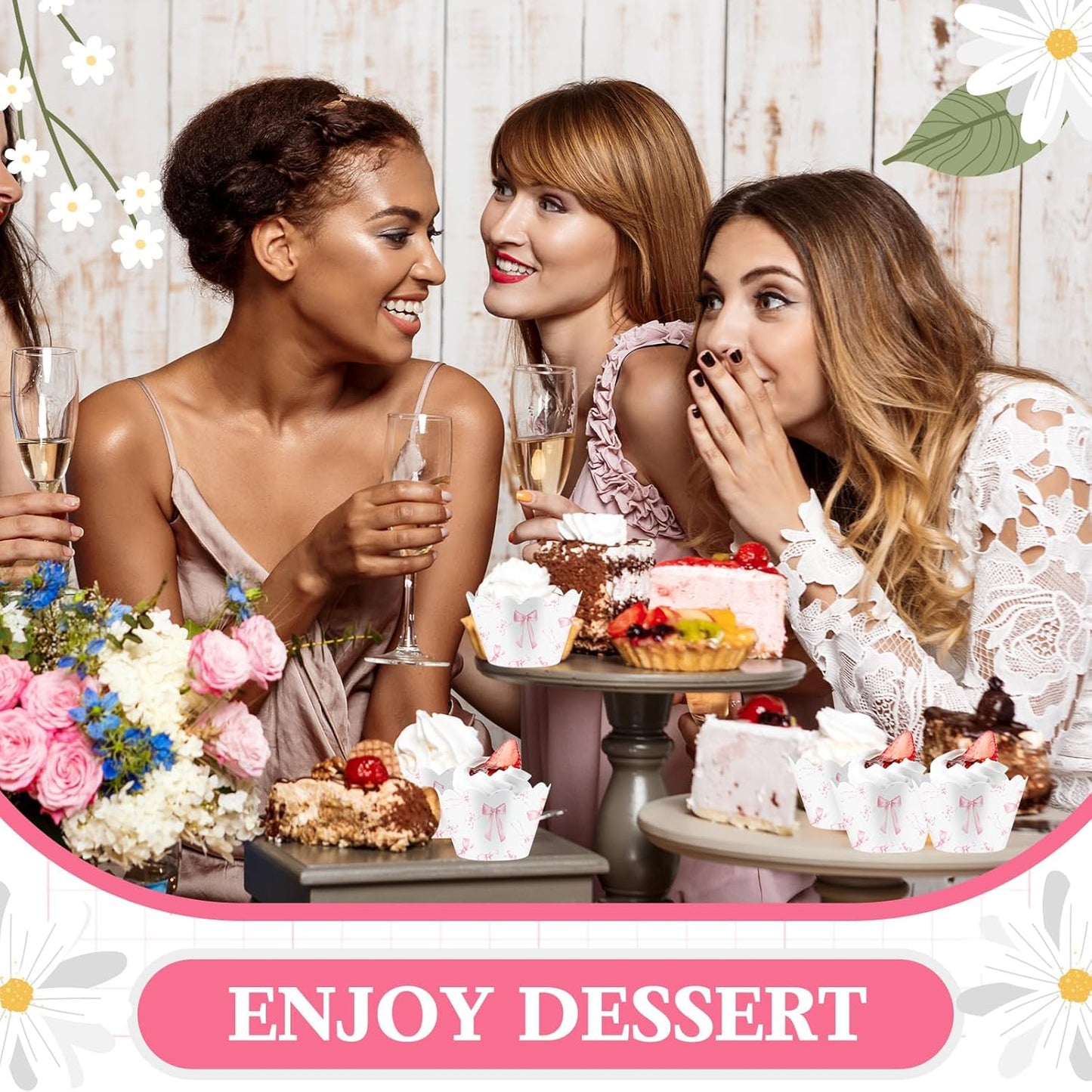 Domensi 100 Pcs Pink Bow Cupcake Wrappers Rustic Cupcake Liners Pink Baking Cups Baking Liners for Wedding Bridal Baby Shower Birthday Breast Cancer Awareness Party Supplies Dessert Decoration