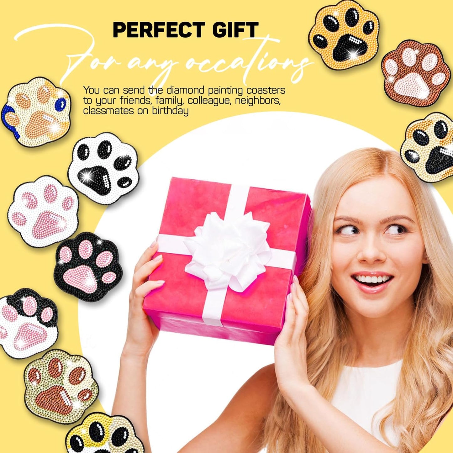 10 pcs Diamond Painting Coasters | Diamond Art Coasters | Cat Paw Diamond Art Painting | Perfect Art Craft Gift for Cat Lover, Dad, Mom, Grandparents, Brother, Sister.