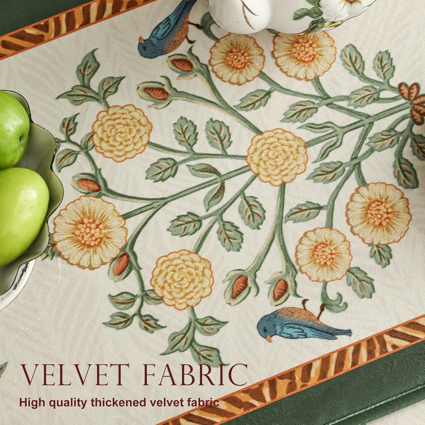Velvet French Table Runner Farmhouse for Home Kitchen Dining Decor Parties Family Dinners Wedding 12"*118"