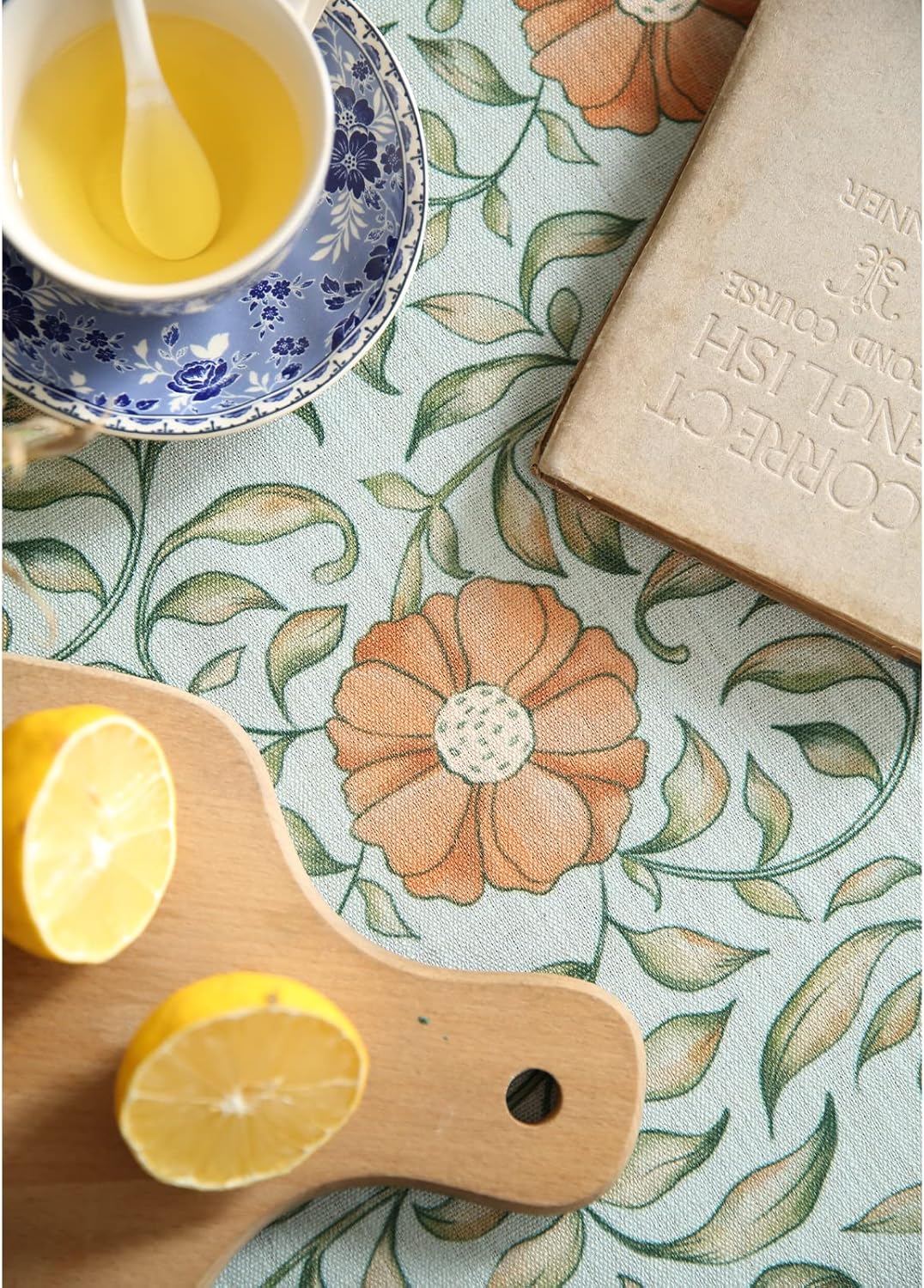 patdrea Designer French Linen Blue Tablecloth for Rectangle Table,Vintage Floral Table Cloth,Colorful Decoration Fall Cover Kitchen Dining for Thanksgiving,Tea Party,Christmas,63"x94"-Wensel