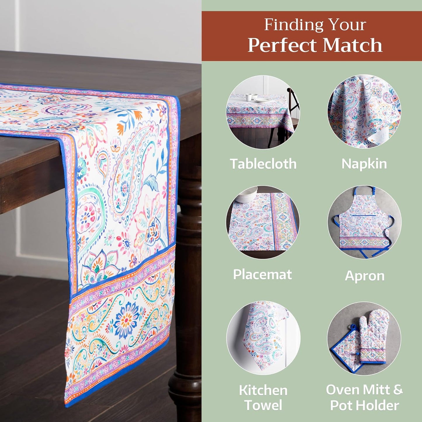 Maison d' Hermine Table Runner 100% Cotton Double Layer Table Runners 72 inches Long Decorative for Home Kitchen Dining Party Wedding Bridal Shower Spring Summer (Indian Floral, 14.50" x 72")