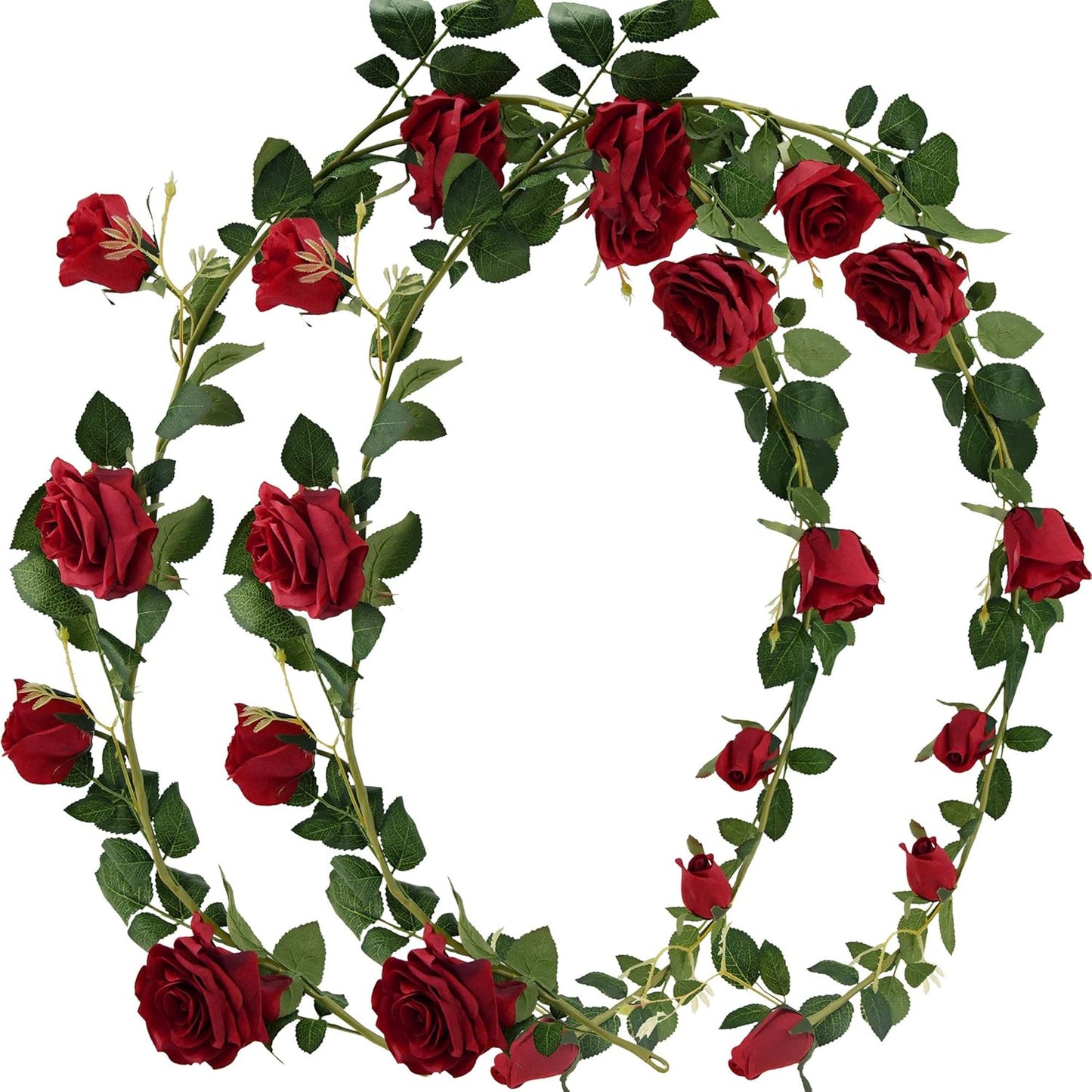 FiveSeasonStuff Classic Red Artificial Silk Roses Flower Garland, Bendable Hanging Vines (2pcs, 11ft)