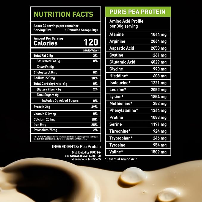 PURIS Premium Pea Protein - 5lb Tub, 100% Made in The USA, Unflavored, Vegan, Gluten Free, Dairy Free, Non GMO, Plant-Based Protein, Keto, BCAA