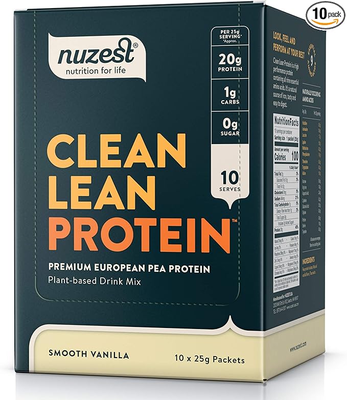 Nuzest - Pea Protein Powder - Clean Lean Protein, Premium Vegan Plant Based Protein Powder, Dairy Free, Gluten Free, GMO Free, Protein Shake, Smooth Vanilla, 0.9 oz, (Pack of 10)
