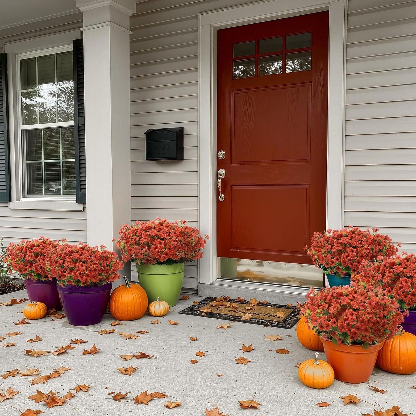 Artificial Flowers for Outdoors 24 Bundles, UV Resistant Orange Fake Silk Flower Fall Autumn Garden Decor Wedding Window Door Decorations