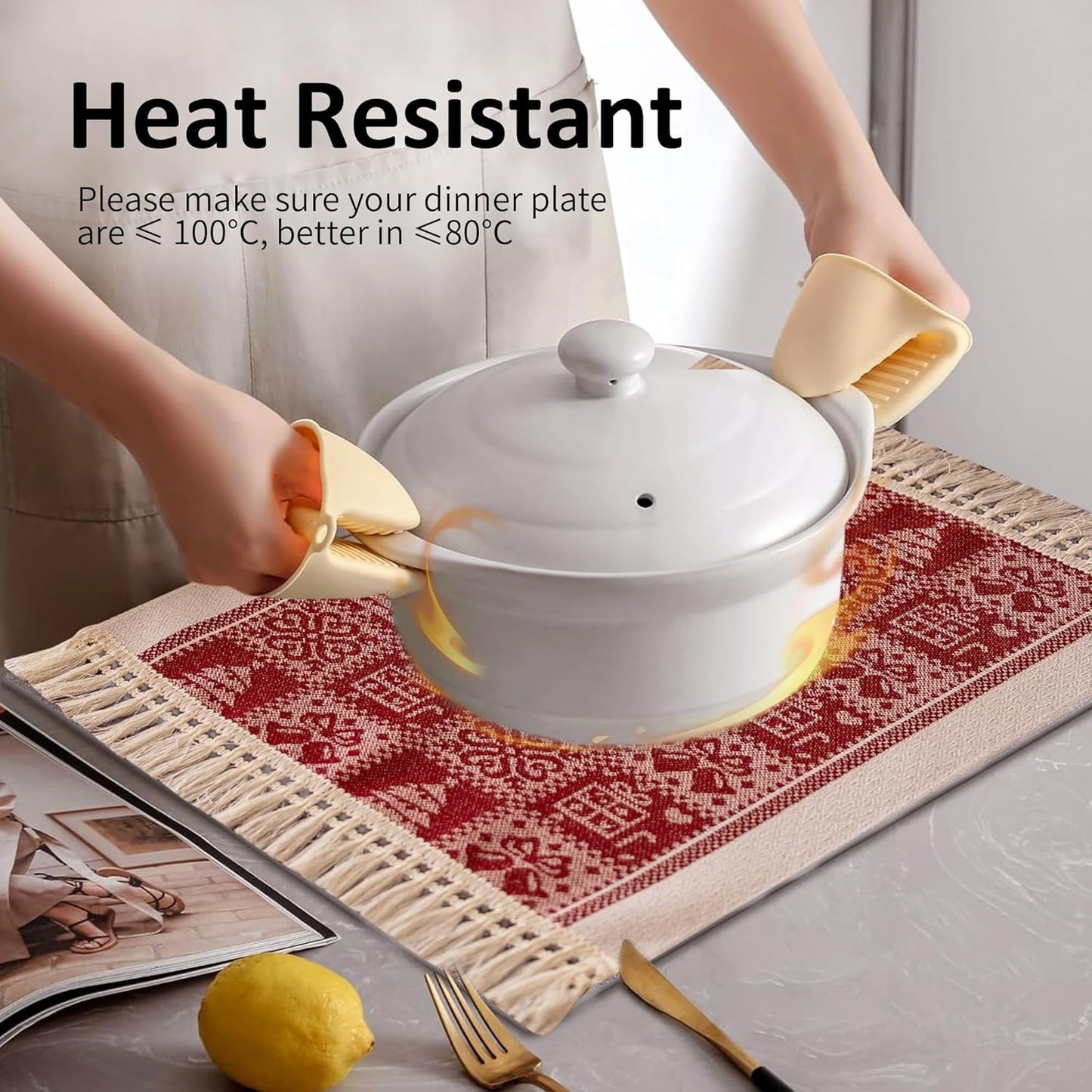 Placemats Set of 4,Christmas Tree Placemat with Tassel Fringe,Gift Placemats for Coffee Table Western Restaurant