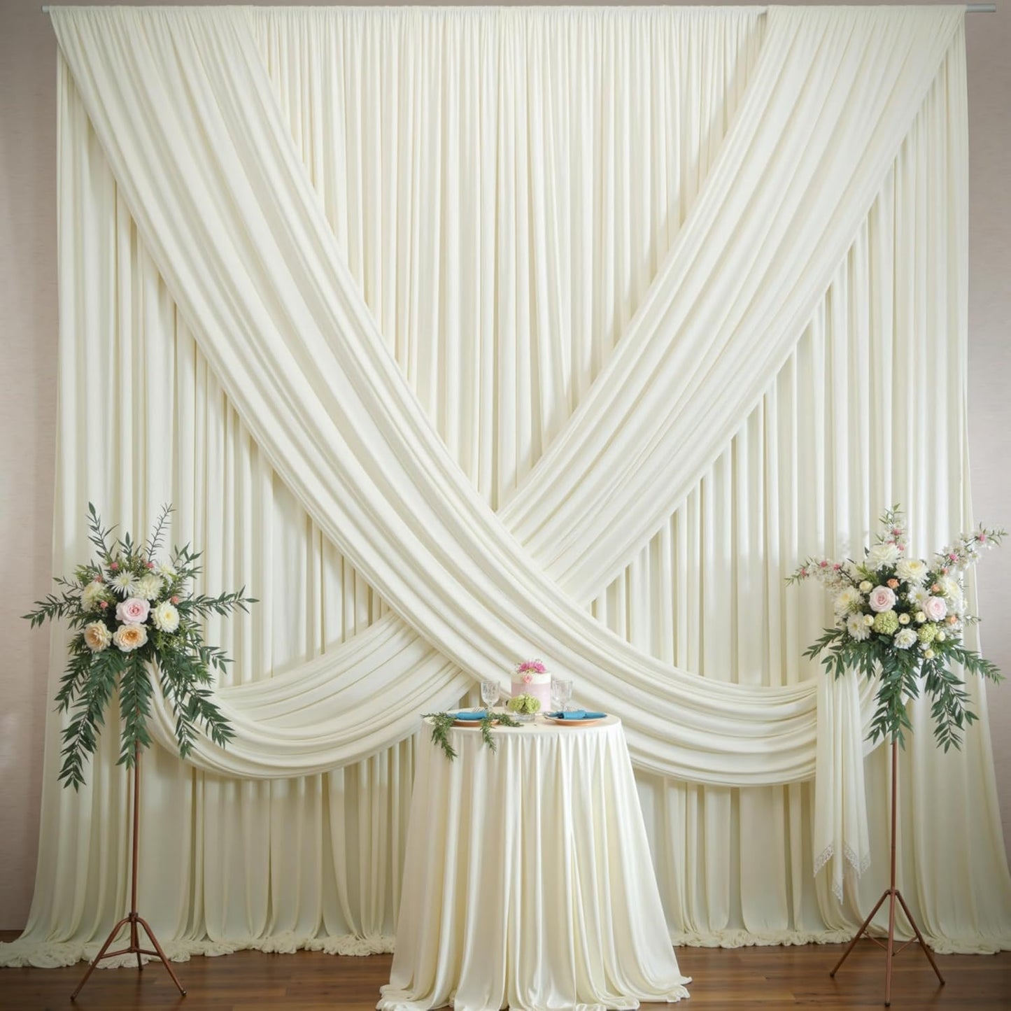 20×12ft Wrinkle Free Ivory Backdrop Curtain for Wedding Parties, 4 Panels 5×12ft Long Soft Silky Polyester Backdrop Drapes Cream Photo Back Drop Curtains for Party Photography Background Cloth