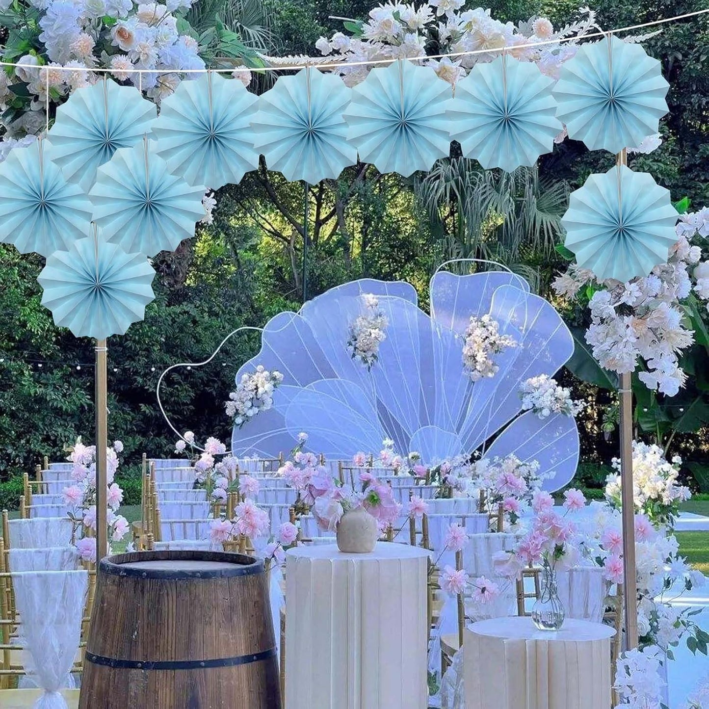 Blue Graduation Party Decor,Baby Blue Party Decorations,Christmas Baby Shower Decorations,Under The Sea Decorations,Blue Bachelorette Party 8in Hanging Paper Fans 30 Color DIY Set (Light Blue)