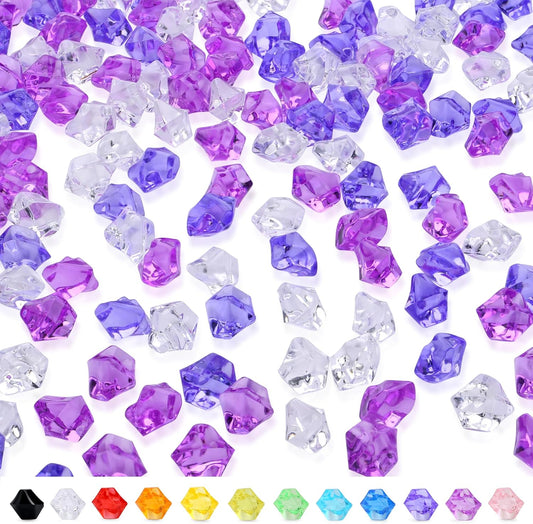 YATOJUZI 500pcs Fake Ice Cubes Purple Assorted Acrylic Crushed Rocks Vase Fillers Plastic Diamonds Gems for DIY Party Wedding Centerpiece Table Scatter Prop Display 0.5" (Random Color)