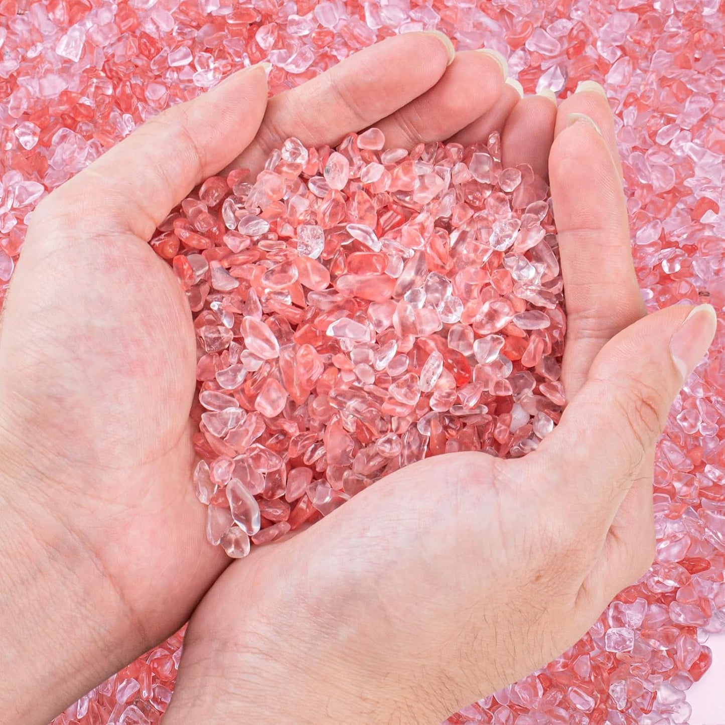 0.88 Lb Red Crystal Chips Stone Crushed Quartz Glass, Small Decorative Pebbles Bulk Tumbled Stones Polished Rocks Pieces for Crafts, Vases Filler, Succulent Plants, Aquarium Gravel Rocks