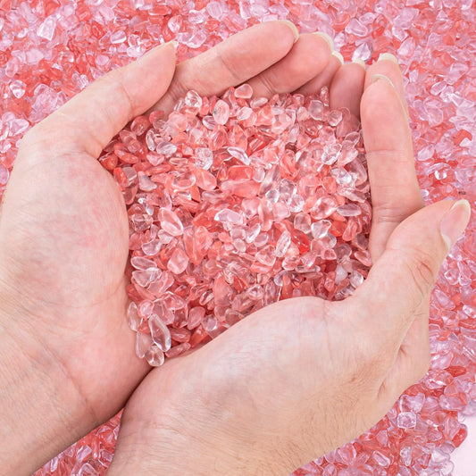 0.5 Lb/230g Watermelon Red Crushed Stone Crystal Chips Bulk, Tumbled Healing Crystal Chips Natural Gemstones Crushed Stones Decorative Vase Fillers Aquarium Gravel Rocks, 5-7mm