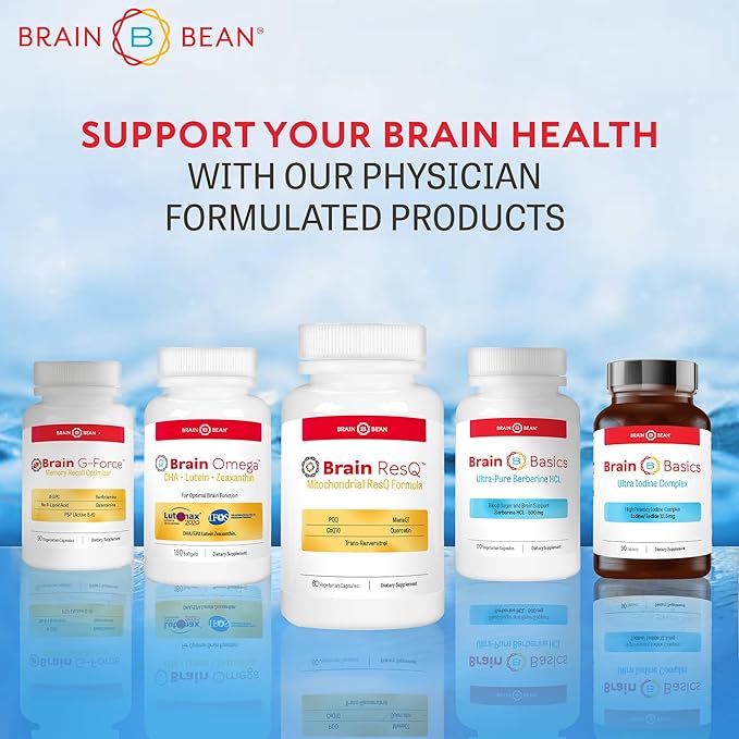 Brain ResQ Advanced Mitochondrial Formula with PQQ, CoQ10, Trans Resveratrol, MenaQ7 & Quercetin Supplement - 100mg of CoQ10 & 15mg PQQ – Supports Brain, Heart & Cellular Health – 60 Capsules