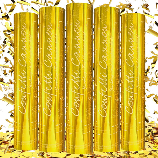 Gold Confetti Poppers [5 Pack] 12 Inch Confetti Cannons | Gold Foil Filled Party Poppers for Weddings, Birthdays, Graduation, New Year & Special Events