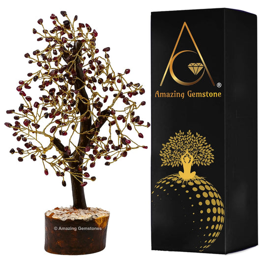 Amazing Gemstone Crystals and Healing Stones Birthday Gifts for Women - Garnet Crystal Tree of Life Home Decor Stocking Stuffers, Bookshelf, Room, Meditation Gift for Mom Dad, Unique Birthday Gifts