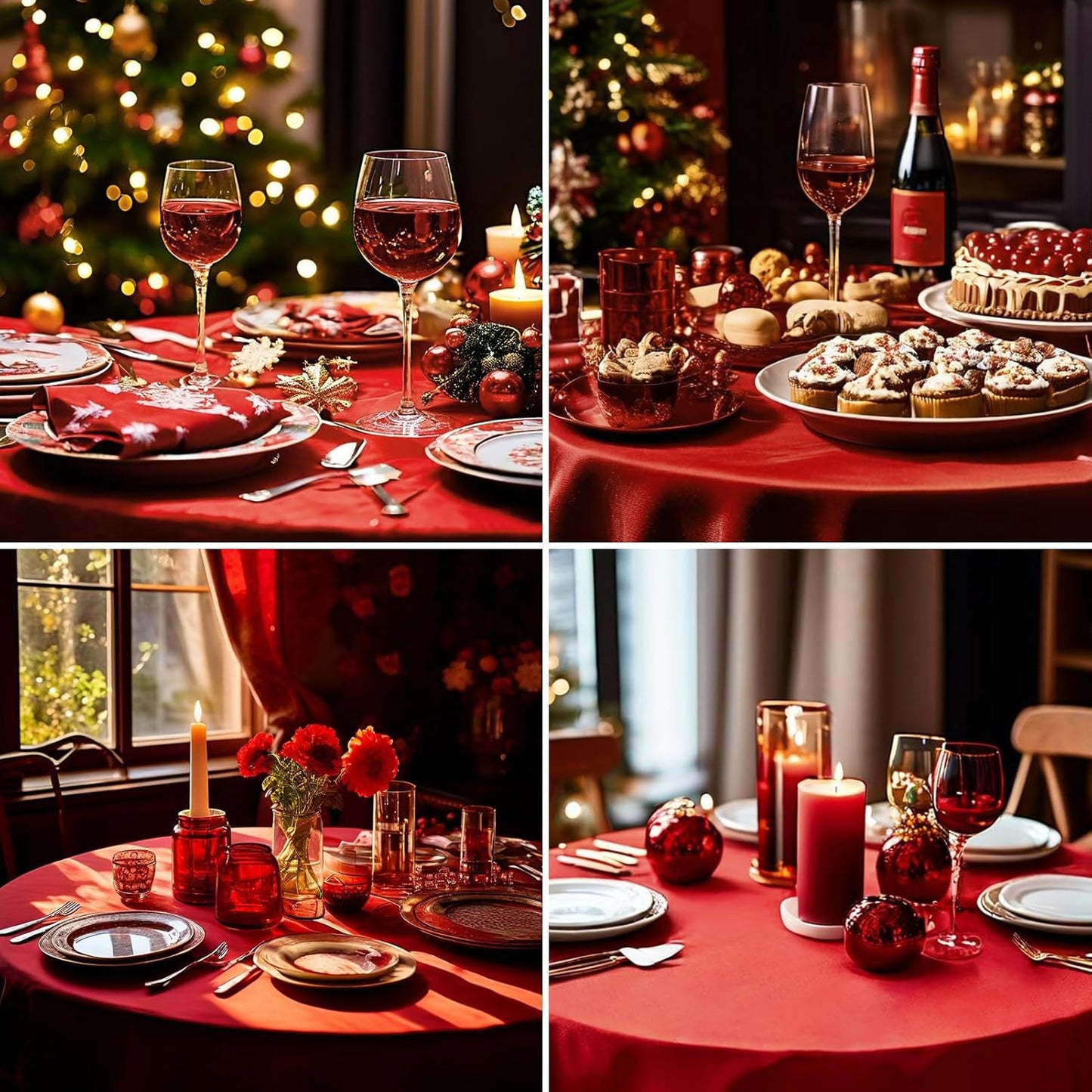 Round Tablecloth 120 Inch Tablecloth 6 Pack Red Table Cloths Washable Decorative Linen Polyester TableClothes Cover for Dining Table Banquets Buffet Parties and Wedding