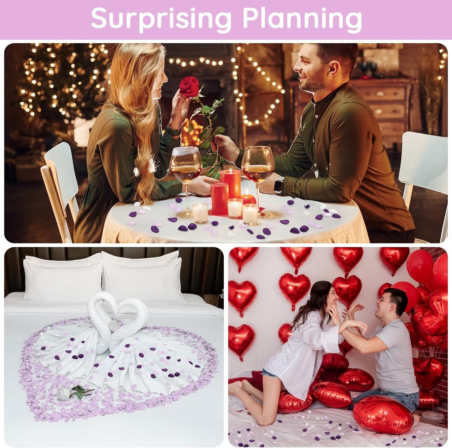 Suream Silk Flower Petals for Wedding, Purple Flower Girl Petals for Decoration, Silk Rose Petals for Bridal Shower Wedding Aisle Table Centerpieces Reception Tables Romantic Night Decoration(300 Pcs)