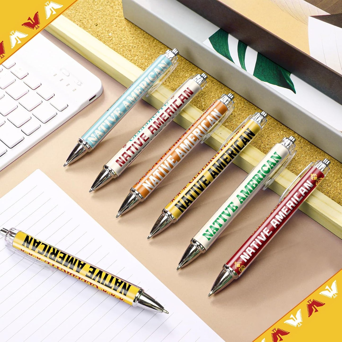 24 Pcs Native American Heritage Month Appreciation Gifts Pens Native American Ballpoint Pen Thank You Work Pen Birthday Gifts for Native American Men Women Retired, 6 Styles