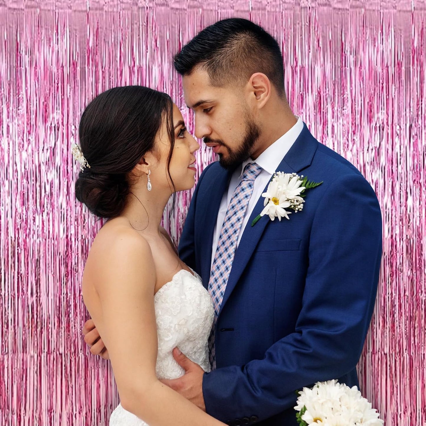 30 Pack Pink Foil Fringe Curtain Backdrop, 3.3x8.2 Feet Metallic Tinsel Streamer Curtains Photo Booth Props for Wedding/Birthday/Baby Shower/Valentine's Day/Princess Themed Party Decorations