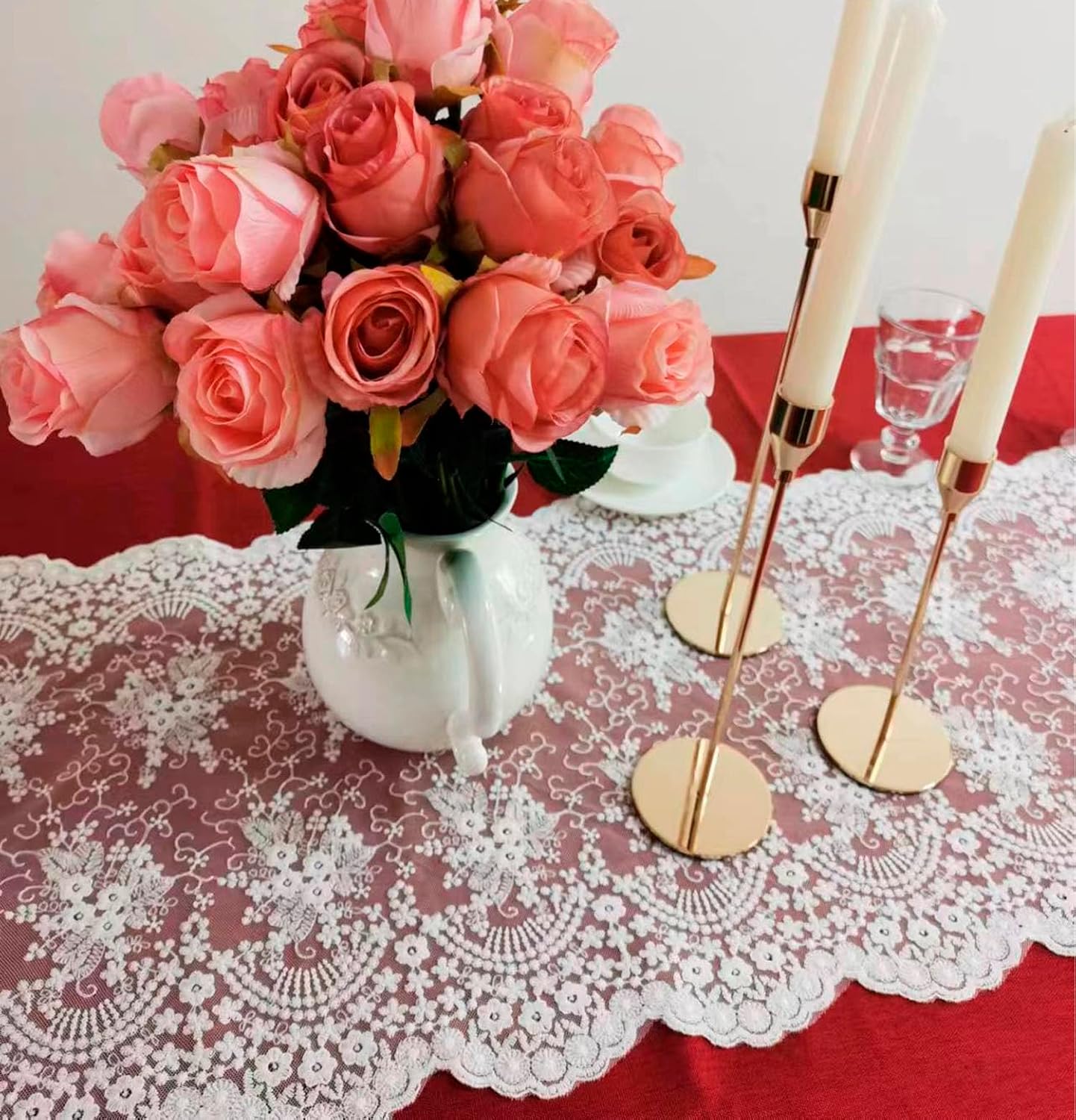 White Lace Table Runner 72 Inches Long,Table Decoration ,Vintage Kitchen Dining Table Decoration ,Table lace Runner, Exquisite Lace Fabric for Wedding /Reception Bridal Shower /Holiday Party