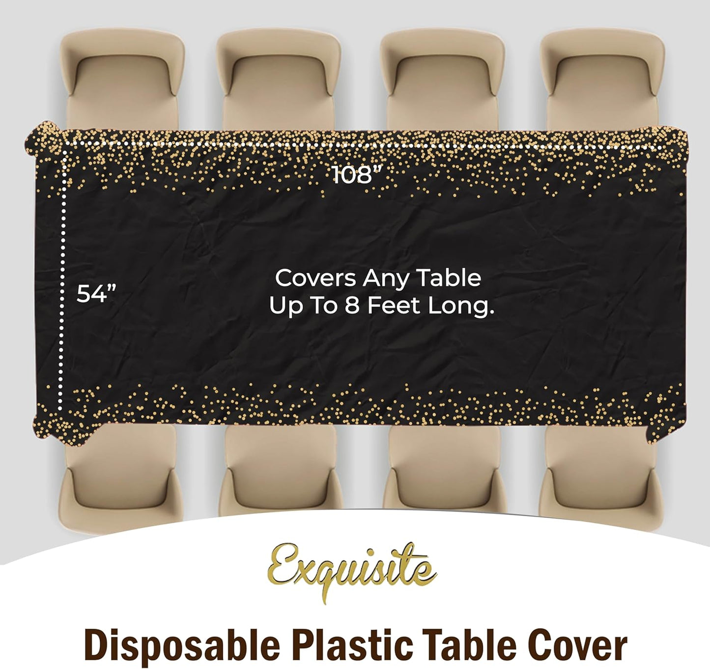 Party Solids White and Gold Tablecloth Pack Of 12 New Years Plastic Tablecloth Black and Gold Dot 54 Inch X 108 Inch Rectangle Table Cover Black and Gold Party Decorations