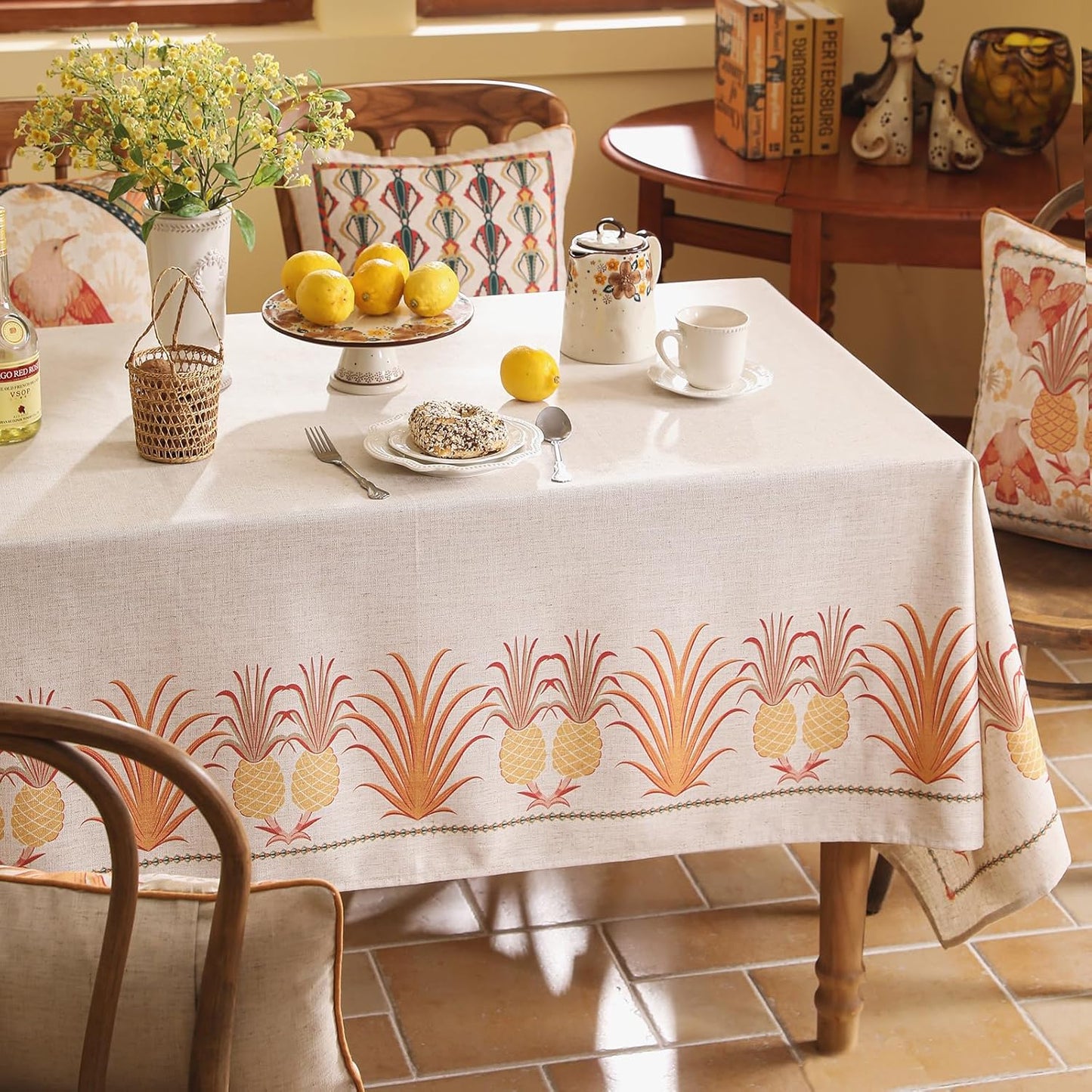 patdrea Designer Small Square Tablecloth,Pineapple Pattern Linen Tropical Style Tablecloths,Fall Table Cover Cloth Decor for Kitchen Dining Christmas,Tea Party,Thanksgiving,55"x55"-Pineapple B