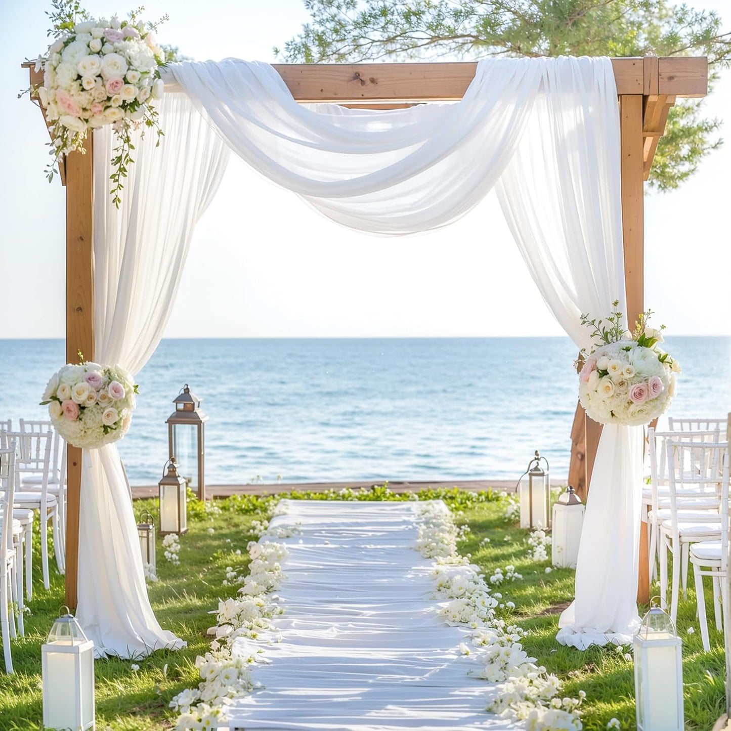Wedding Arch Draping Fabric, 1 Panel 28" x 19Ft White Drapes Sheer Backdrop Curtain for Wedding Ceremony Party Ceiling Decor