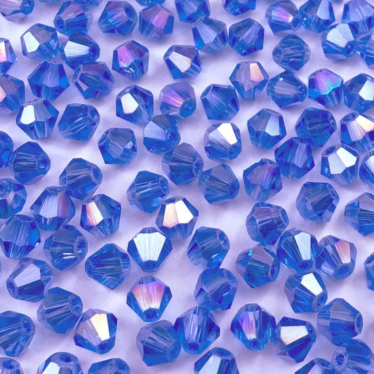 400pcs 4mm Bicone Crystal Glass Beads Loose Spacer Beads Faceted Craft Beads for Jewelry Making DIY Necklace Bracelet Earring Wind Chimes Suncatchers Ornamen(Light Blue AB)