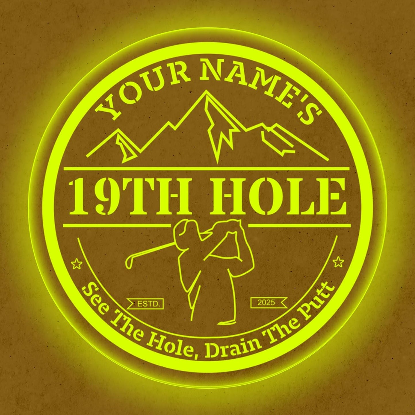 Custom 19th Hole Golf Bar Sign – Personalized LED Color Changing Acrylic Wall Decor for Home Bar, Man Cave, or Patio (19th Hole, 12 INCHES)