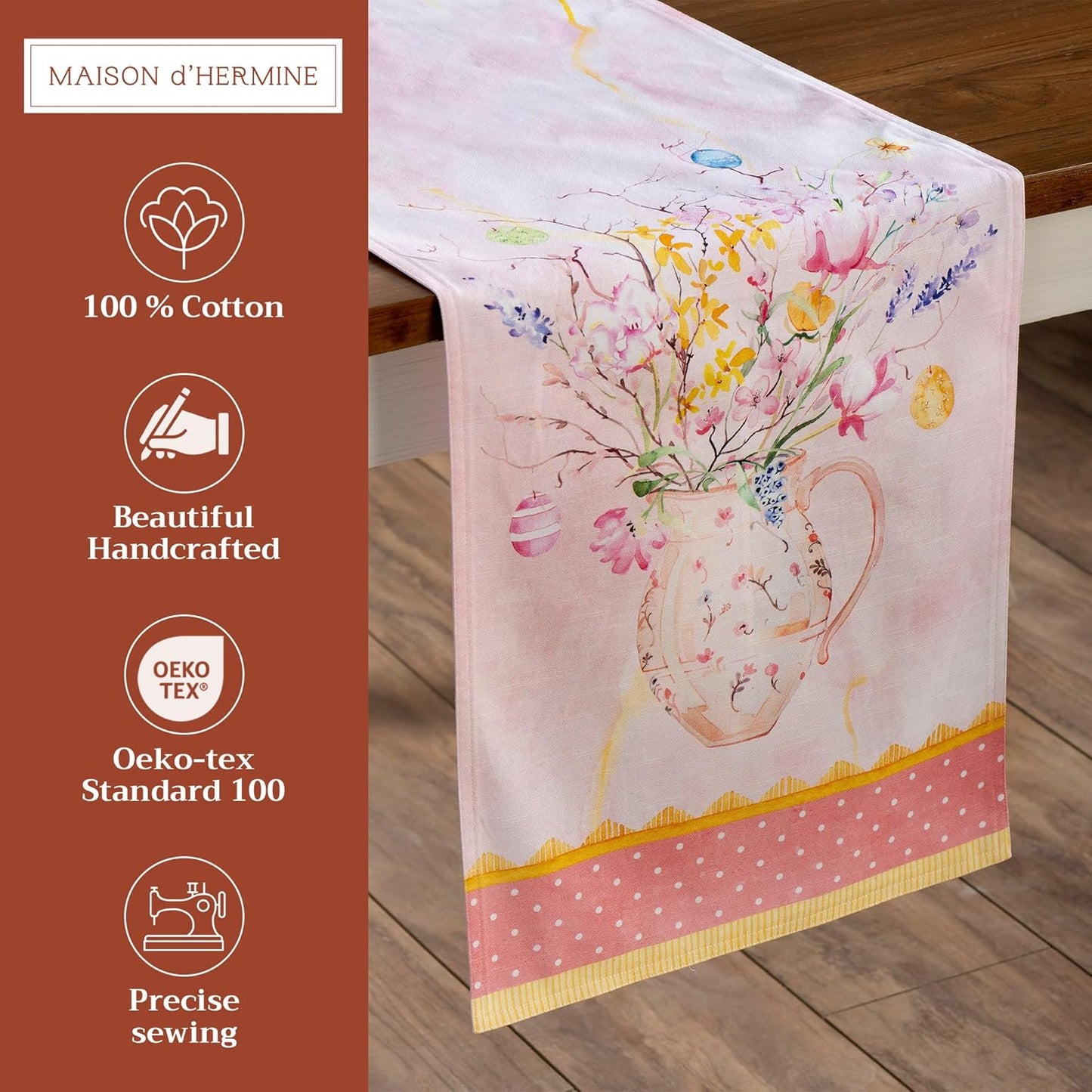Maison d' Hermine Table Runner 100% Cotton Double Layer Table Runners 108 inches Long Decorative for Home Kitchen Dining Party Wedding Bridal Shower Spring Summer (Easter Zest, 14.50" x 108")