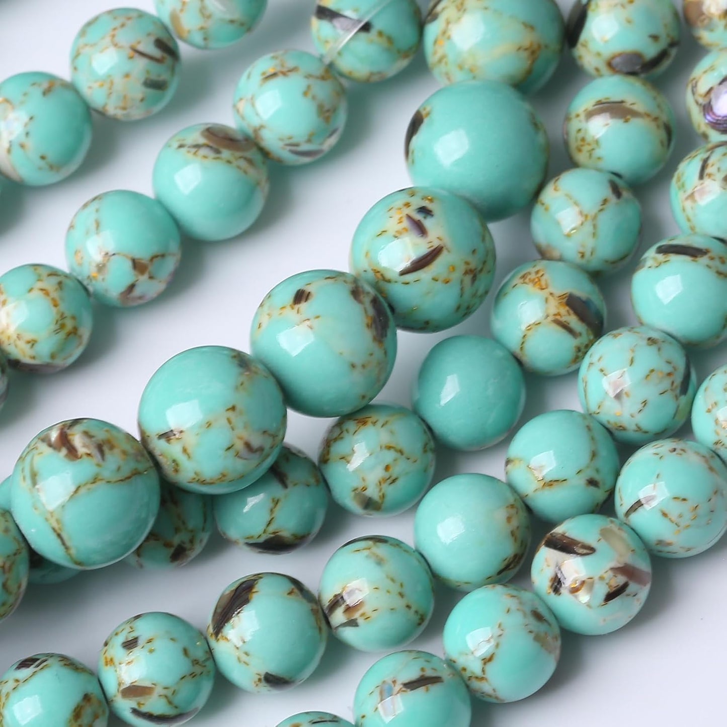 Gold Wire Turquoisee Stone Beads Gemstone Round Crystal Energy Jade Beads Stone Beads for Jewelry Making DIY Bracelet Necklace Jewelry Making 1 Strand 15.5inch 45PCS 8MM