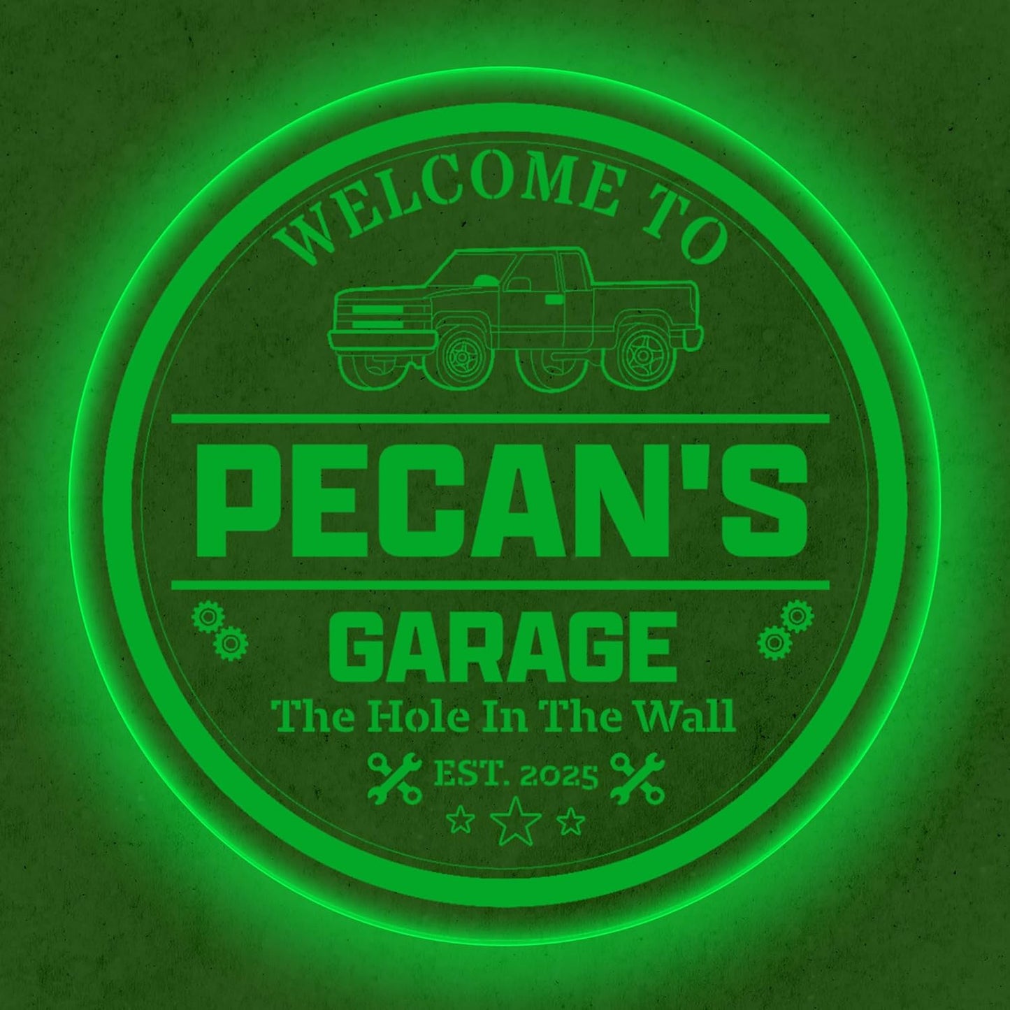 Custom Pickup Truck LED Sign – Personalized Color Changing Acrylic Wall Decor for Garage, Shop, or Man Cave (Garage 2, 16 INCHES)