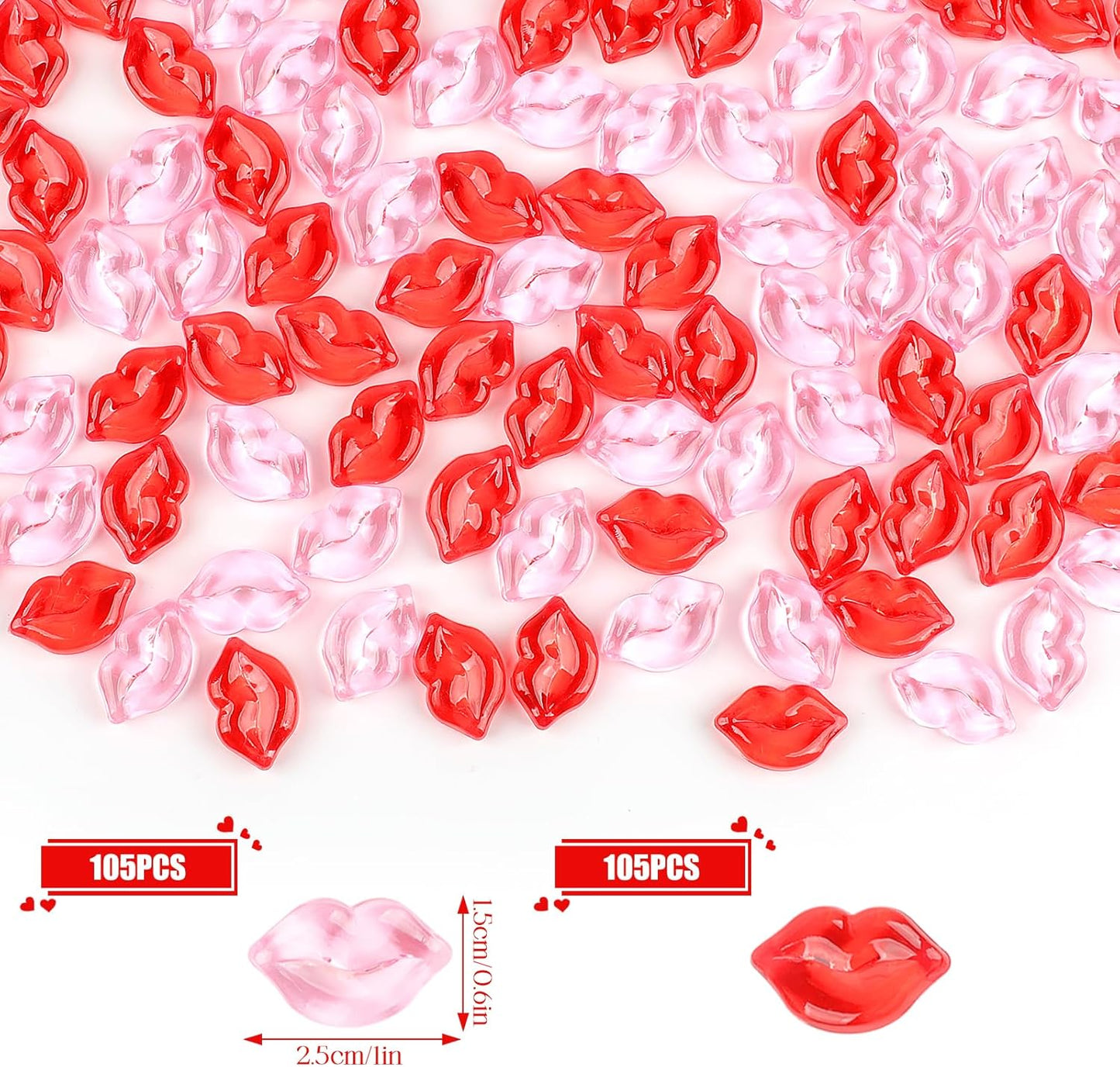 Fangoo 210PCS Red Pink Acrylic Lips Ornaments Mini Acrylic Lips Gems for Valentine Vase Filler Decor for Table Scatter Engagement Valentine's Day Wedding Anniversary Party (RedPink-Lip, 12OZ)