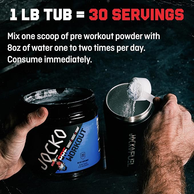 Jocko Fuel Pre Workout for Men & Women - High Stim Low Sugar Blend with Beta Alanine + L-Citrulline, Support Muscle Pump, Energy, & Recovery, 200mg of Caffeine Nitro Pop, 30 Servings 1.31lbs (594 G)