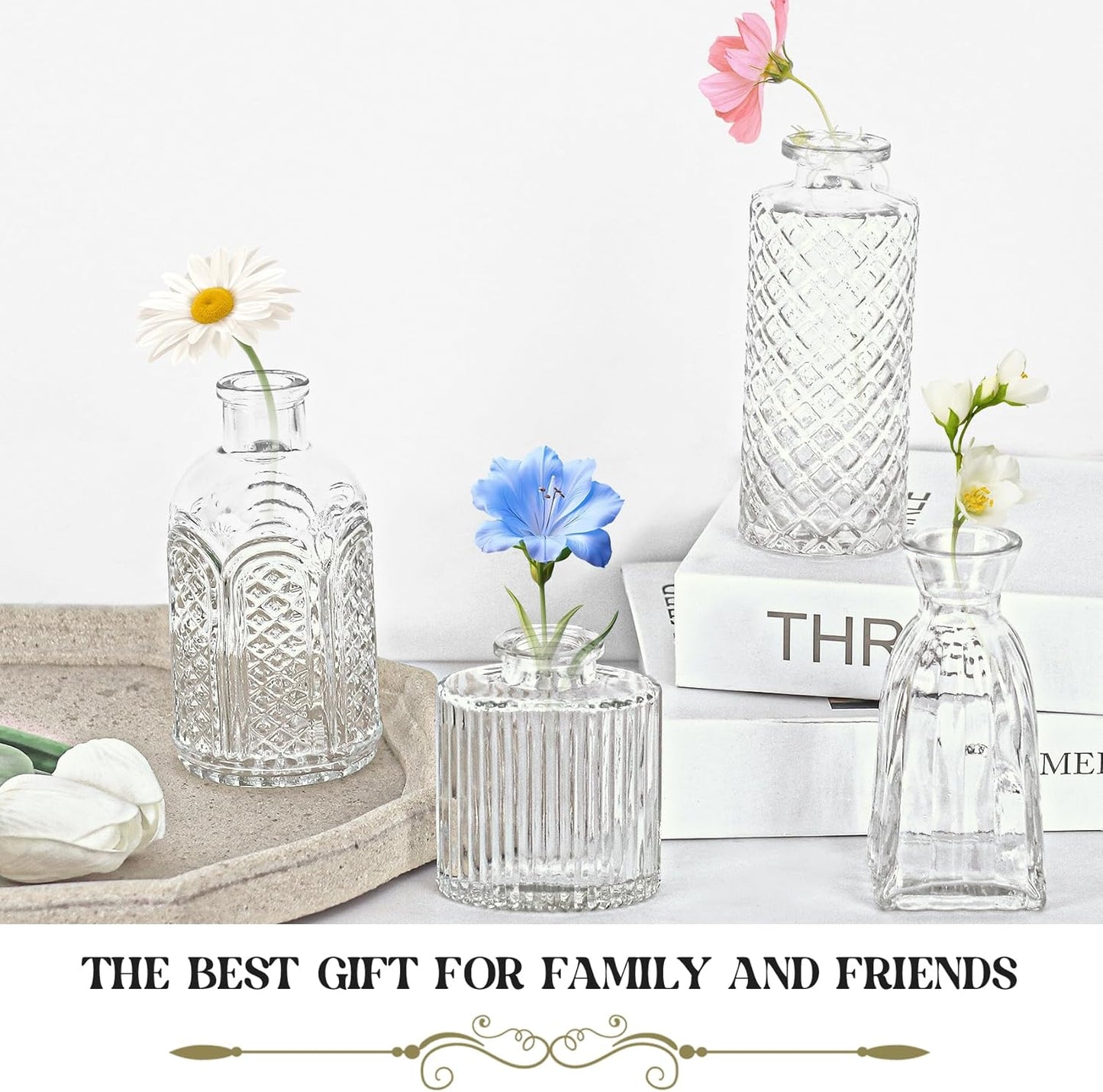 Set of 24 Glass Bud Vase Set, Small Vintage Clear Flower Vase Centerpieces for Table Bulk Cute Rustic Style Mini Vase for Home Decor Wedding Baby Shower Birthday Party