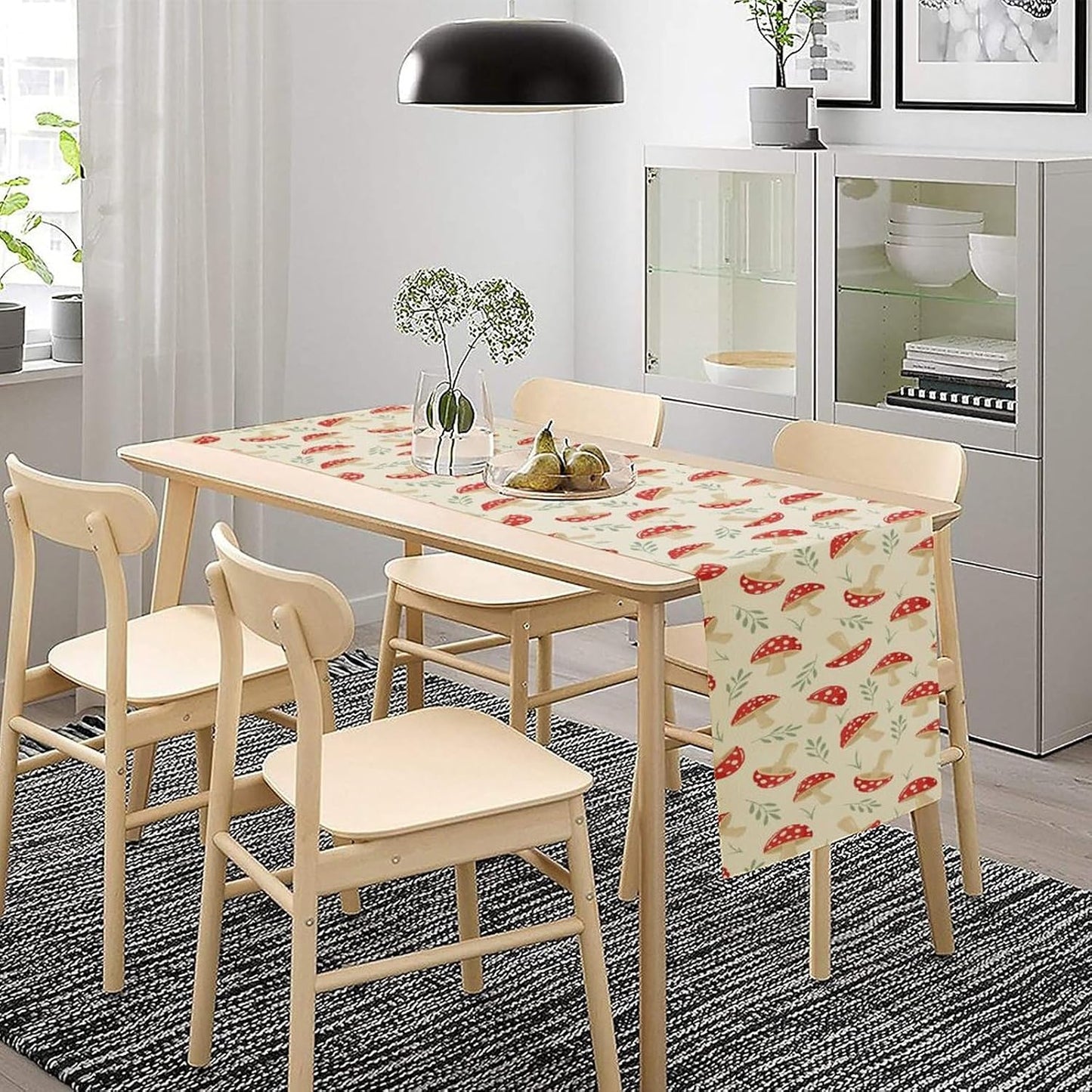 Mushroom Table Runner,Vintage Plant Print Table Runner for Kitchen Dining Table Home Party Decoration 13x90 Inch