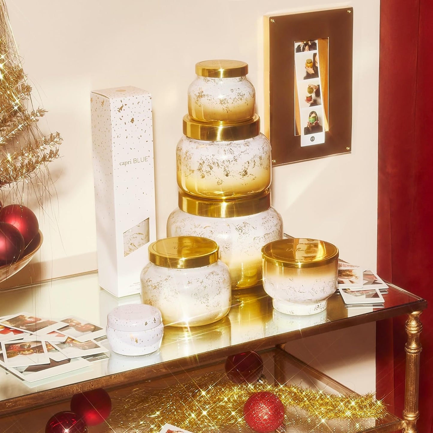 Capri Blue Volcano Scented Candle for Home - Glimmer Inverted Jar Candles - Soy Candles - Holiday Candles with White & Gold Ombre Glass Candle Holder (10 oz)