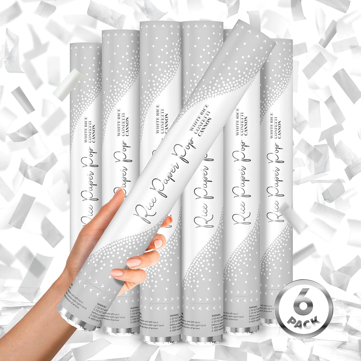 White RICE Paper Confetti Cannon - 16" Rice Paper Biodegradable Party Popper, Compressed Air Popper, Loud Pop, For Wedding Confetti Send Off/Sparklers, Wedding Supplies & Decorations, Shoot Up to 40ft