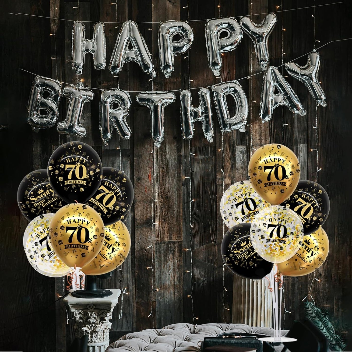 TONIFUL 4 Set Black Gold Balloon Stand Kit for Birthday Decorations for 70th,Balloon Centerpieces for Table Party Decorations Cheers to 70 Years Old Birthday for Men and Women