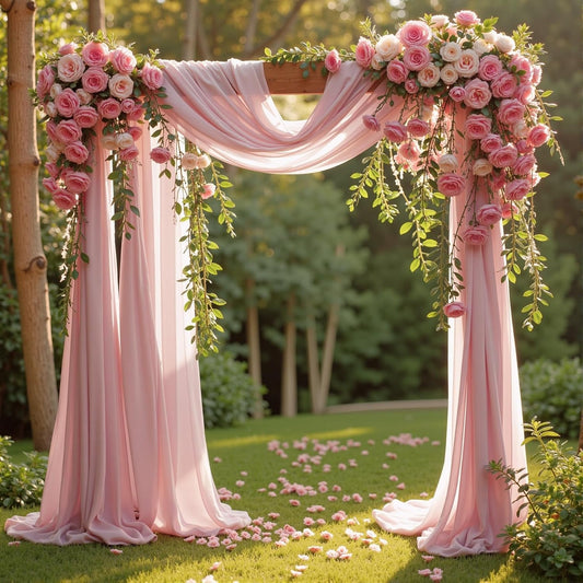 Wedding Arch Draping Fabric 2 Panels 18Ft Dusty Rose Chiffon Fabric Drapery Wedding Ceremony Reception Swag Decorations