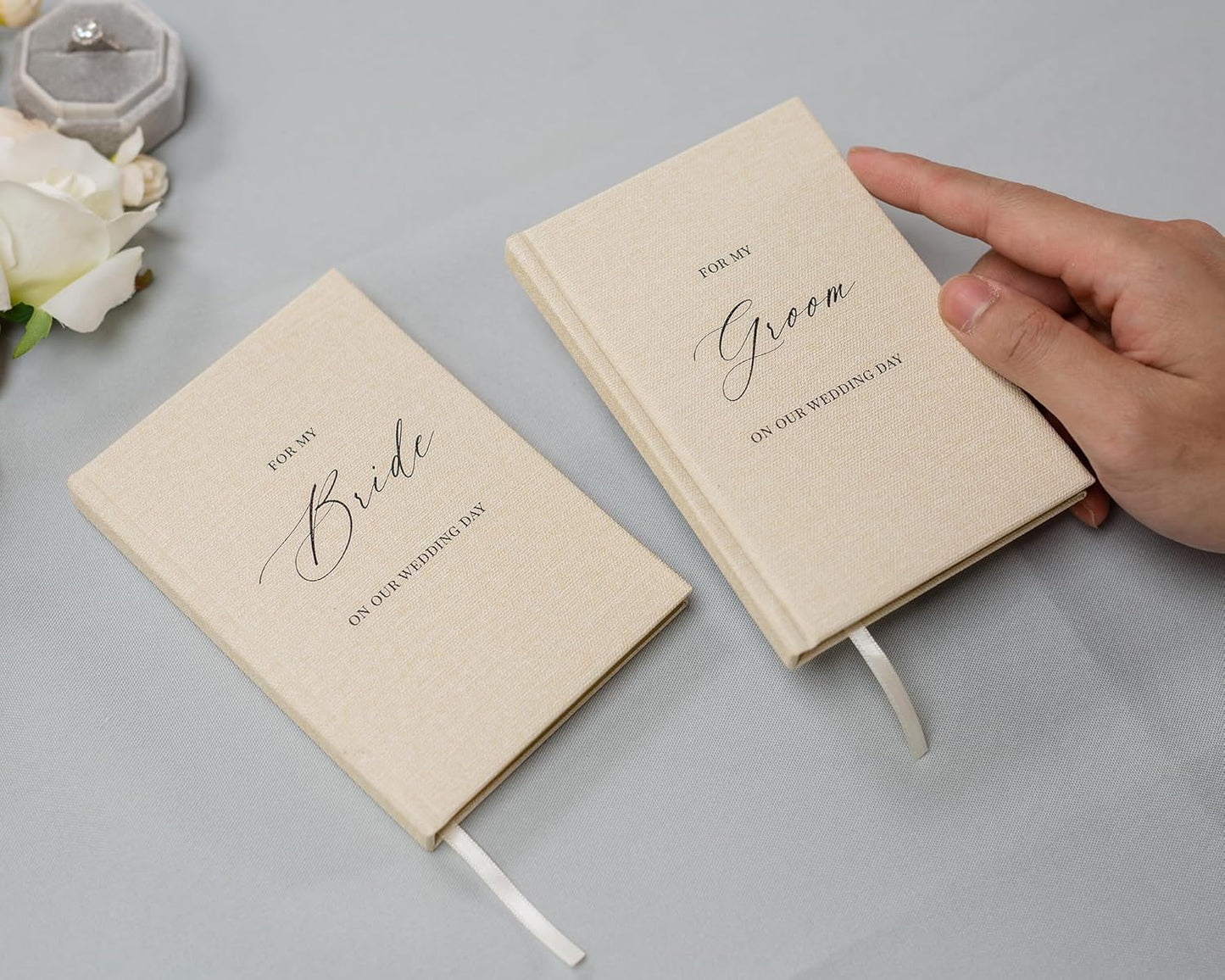 For my Groom/Bride Hard Cover Vow Books (Set of 2) - 5.75 x 5 Minimalist Pocket Sized Black Embossed Wedding Ceremony Vow Renewal Speech Notebook