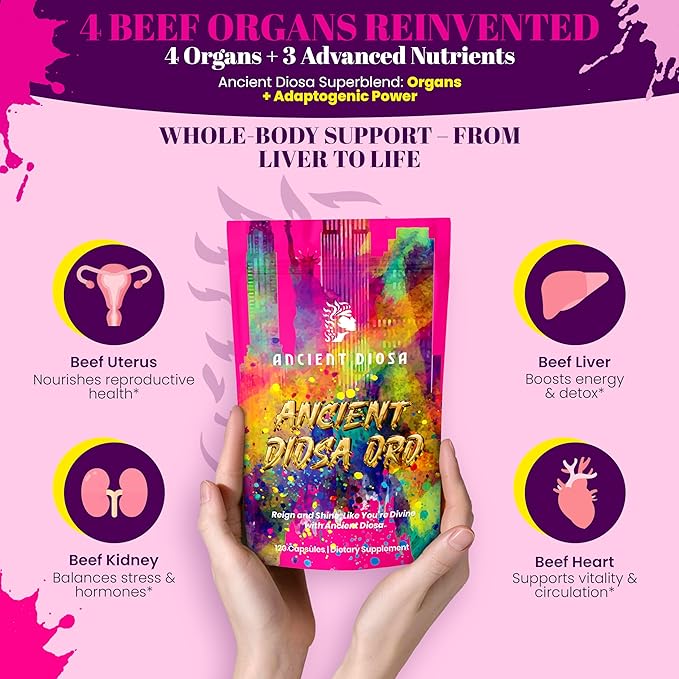 Beef Organ Supplement for Women – Pasture-Raised Liver, Heart, Kidney with CoQ10 & Ginseng – Female Balance Formula – Non-GMO, 2 Month Supply