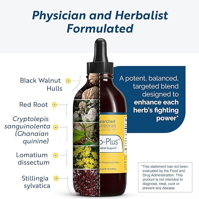 Researched Nutritionals Crypto-Plus - Targeted Microbial & Immune Support Formula with Red Root, Black Walnut Extract and Phospholipid Delivery for Maximum Nutrient Absorption (4 Fl Oz)