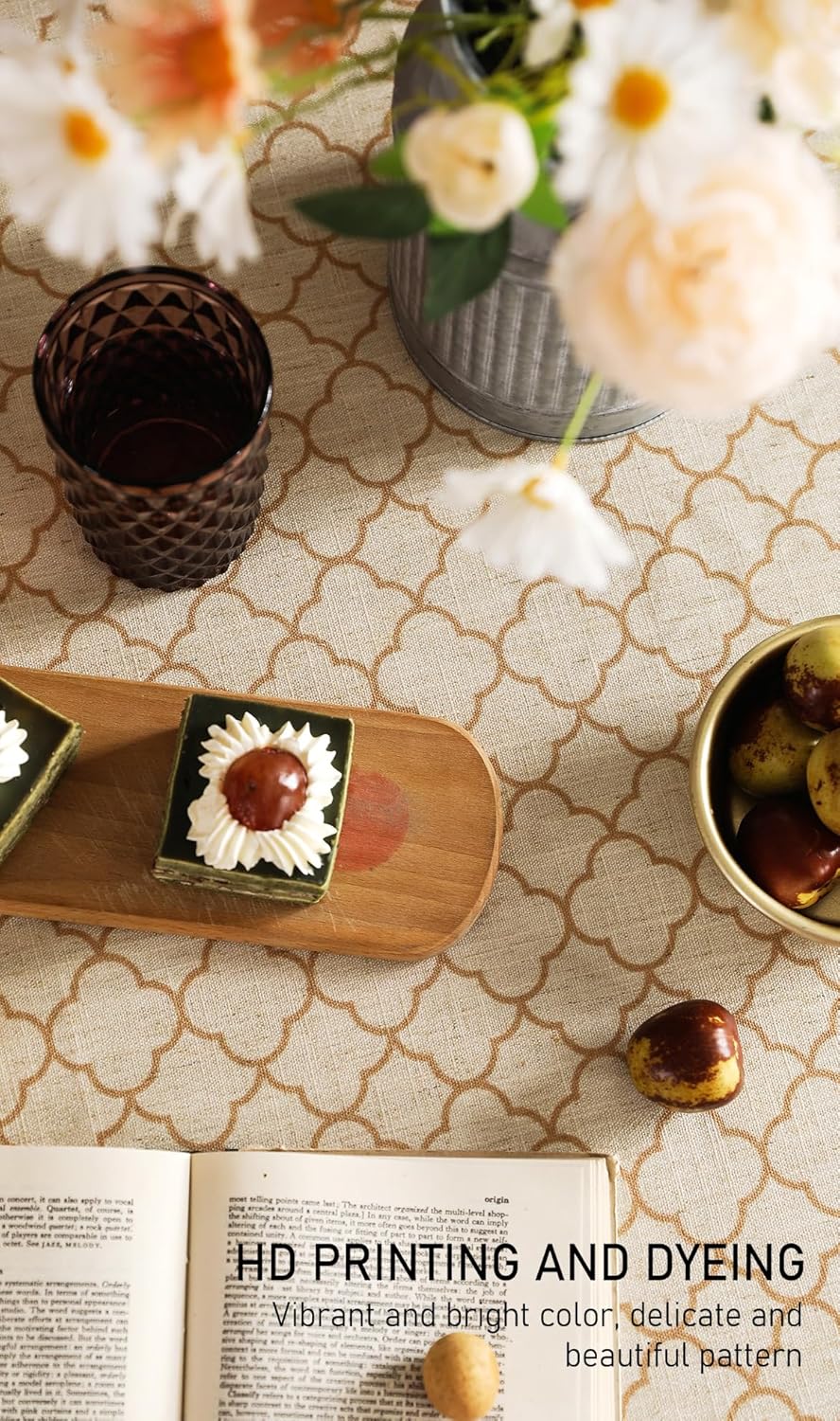 ISAENNE Designer Linen Floral Small Round Tablecloth,Pale Yellow Farmhouse Indoor Table Cloth,Durable Decor Tablecloths for Dining Kitchen Thanksgiving Christmas,Diameter 55"-Chamonix A