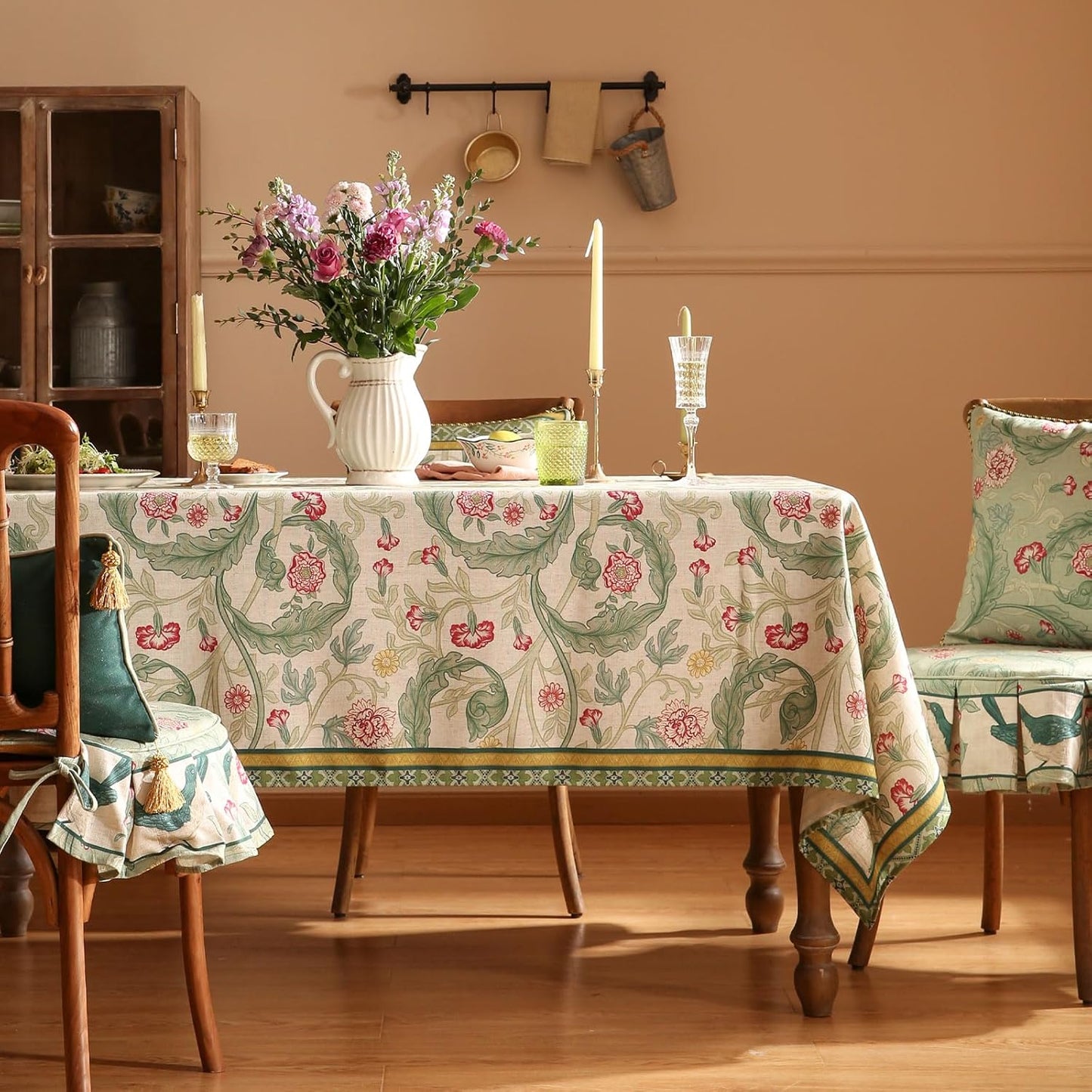 patdrea Designer Green Small Tablecloth for Rectangle Table,Vintage Linen Leaves Pattern Breathable Table Cloth,Floral Decor Cover for Kitchen Dining Christmas,Thanksgiving,55"x71"-Cecilia a