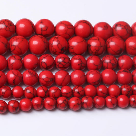 Red Turquoise Stone Beads Gemstone Round Crystal Energy Jade Beads Stone Beads for Jewelry Making DIY Bracelet Necklace Jewelry Making 1 Strand 15.5inch 31PCS 12MM