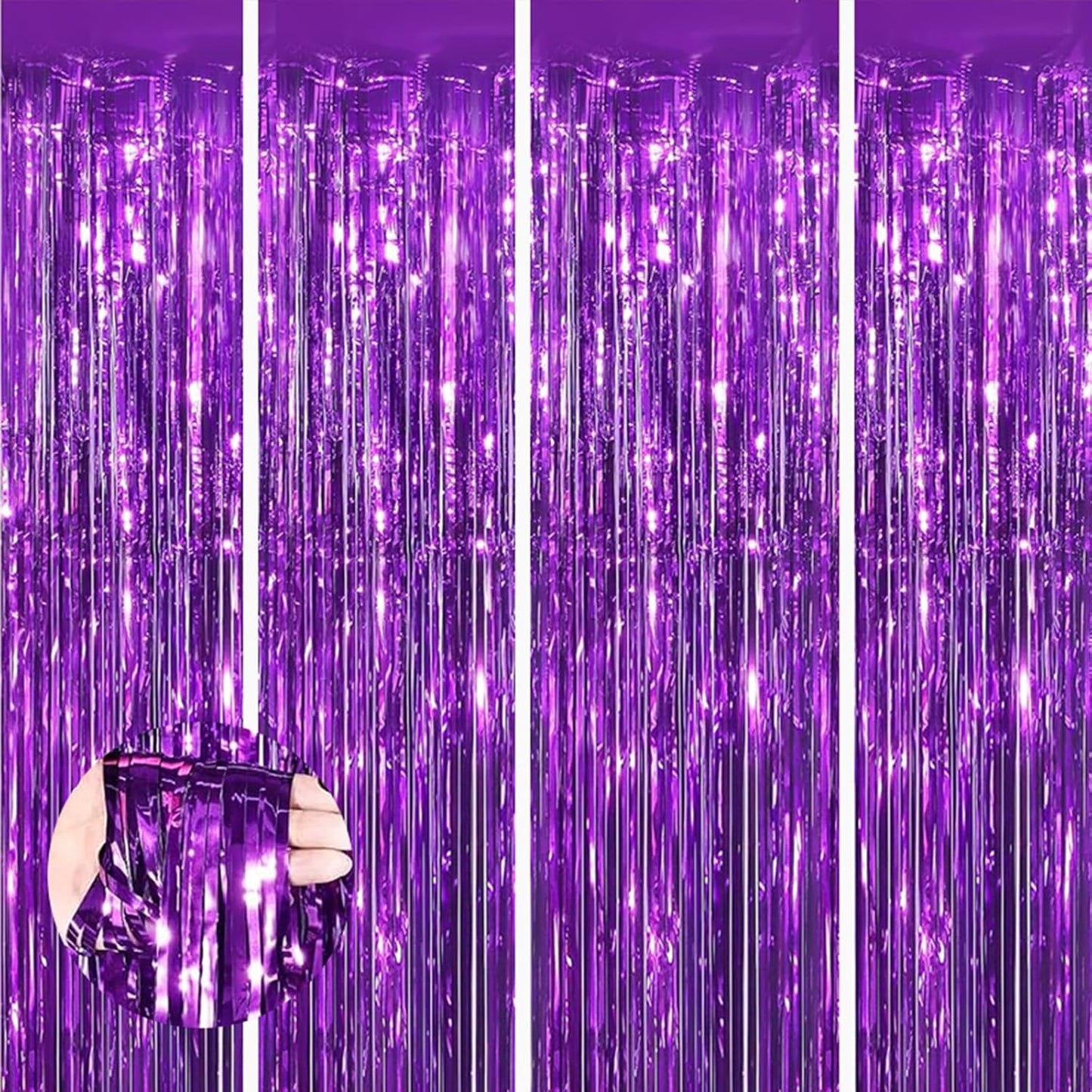 Keyali 4 Pack 3.3 * 8.3 ft Foil Curtain Metallic Tinsel Fringe Curtains Photo Booth Props Backdrop for Birthday Wedding Engagement Baby Shower Christmas Holiday Celebration Partyl,Purple
