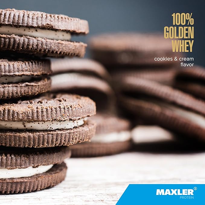 Maxler 100% Golden Whey Protein - 24g of Protein per Serving - Premium Whey Protein Powder for Pre Post Workout - Fast-Absorbing Whey Concentrate, Isolate & Hydrolysate Blend - Cookies & Cream 5 lb