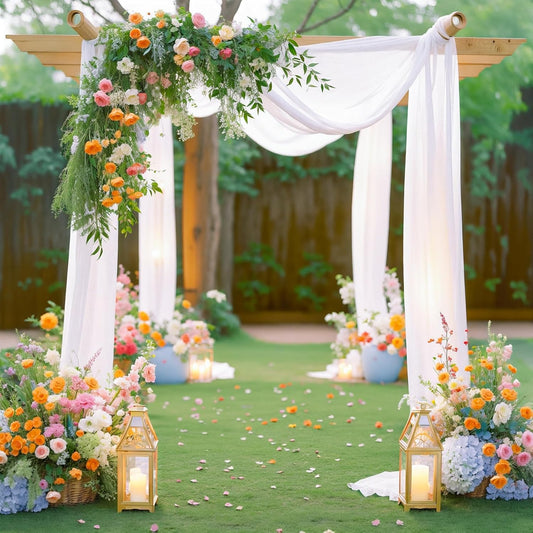 Wedding Arch Draping Fabric White Arch Drapes 4Panels Sheer Backdrop Curtain for Ceremony Wedding Arches Decor 19Ft Length x 28" Width
