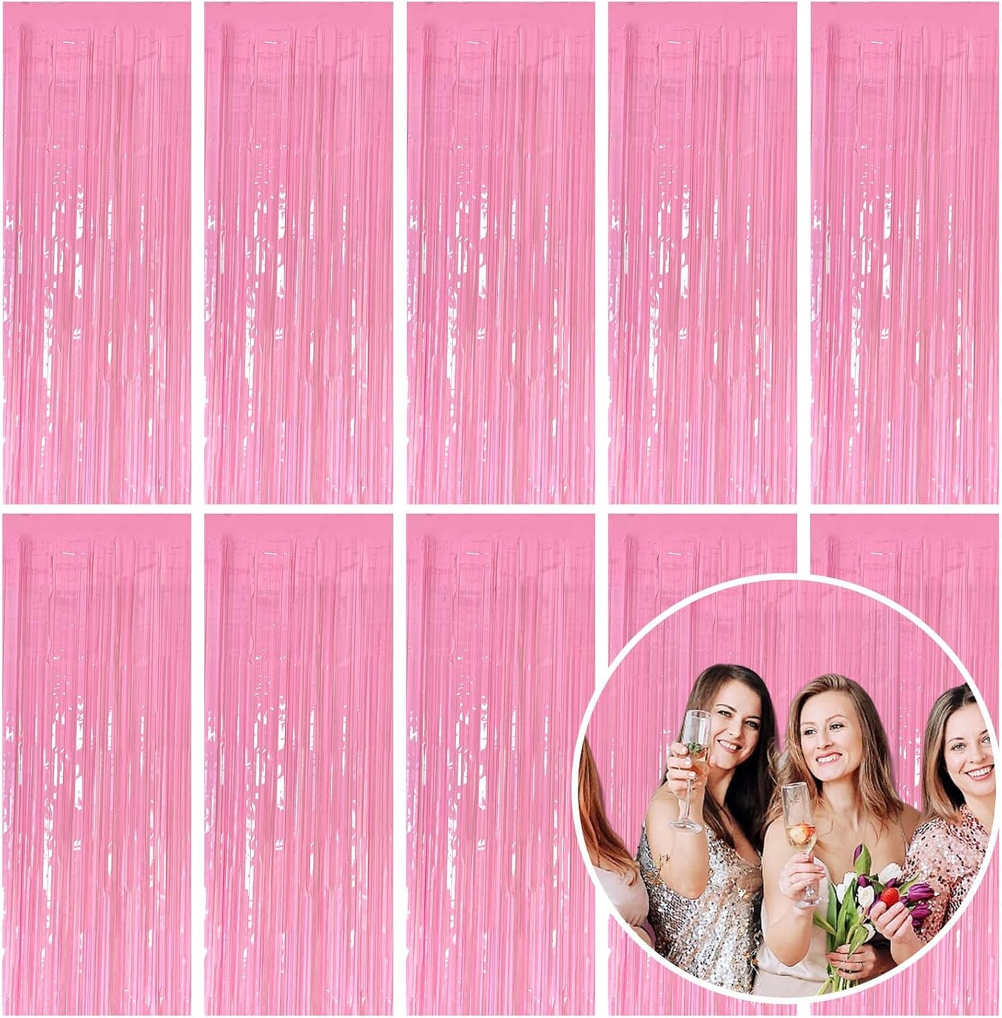 10 Pack Foil Curtain Pink Backdrop Streamers Metallic Tinsel Fringe Curtains Photo Booth Props for Birthday Wedding Engagement Bachelorette Christmas Holiday Celebration Party Decorations